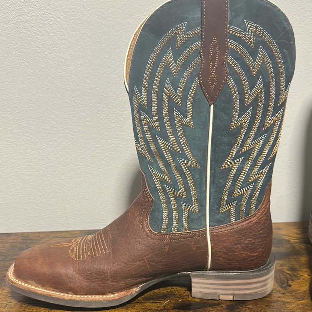 Ariat Brown and Blue Cowboy Boots with Square Toe - Picture 2 of 4